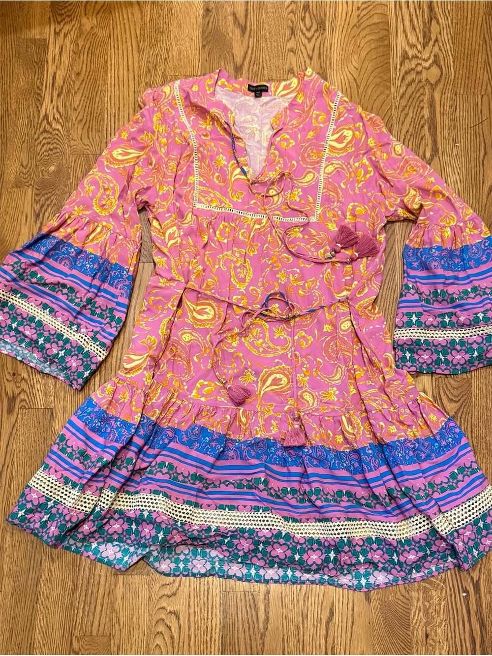 Coco + Carmen Pink and Yellow Paisley Tassel Dress